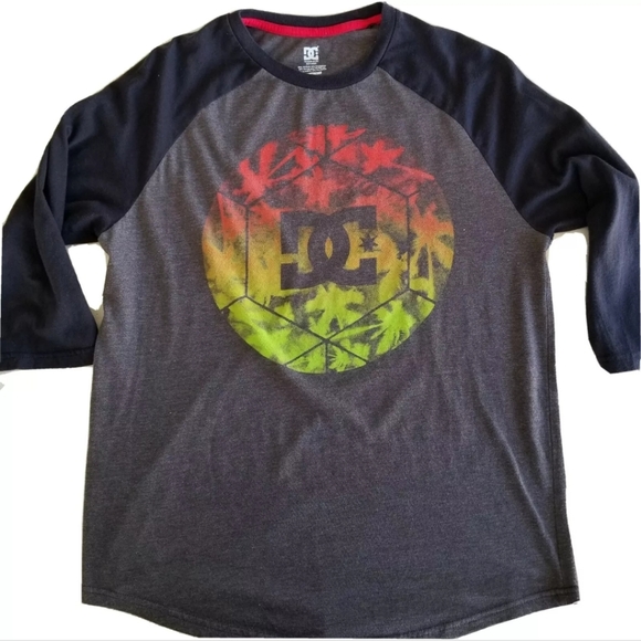 DC Shoe Men's Raglan Baseball T-Shirt sz Medium Palm Tree Graphic Multicolored - Picture 2 of 7